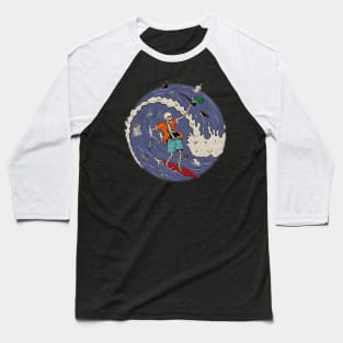 Skeleton Surfing Baseball T-Shirt